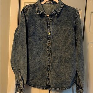 Fashion Nova Denim Button Down Shirt - Black and Gray